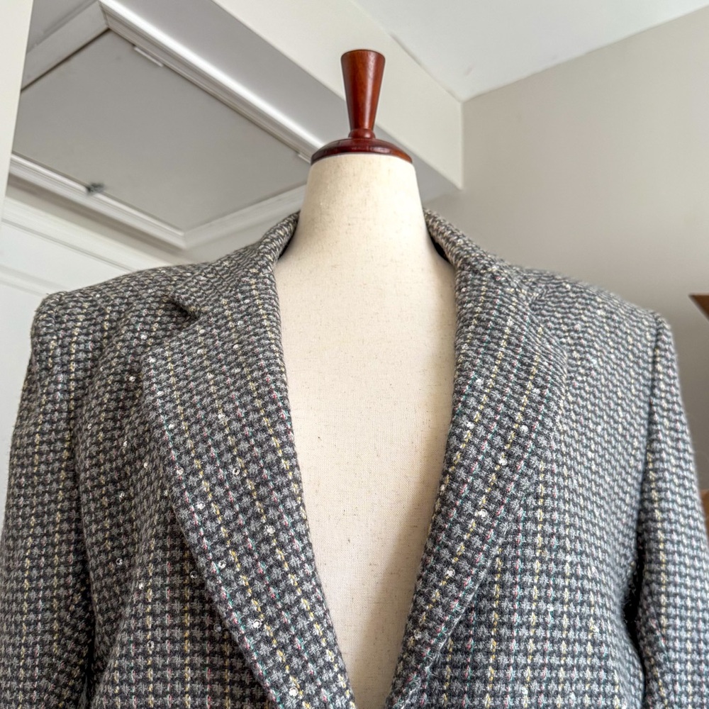 Tweed Blazer w/ Rhinestones & Shoulderpads - Picture 4 of 6